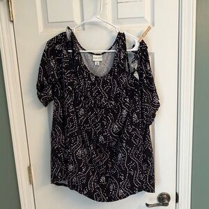 Ava & Viv Black Dotted Cold-Shoulder Blouse